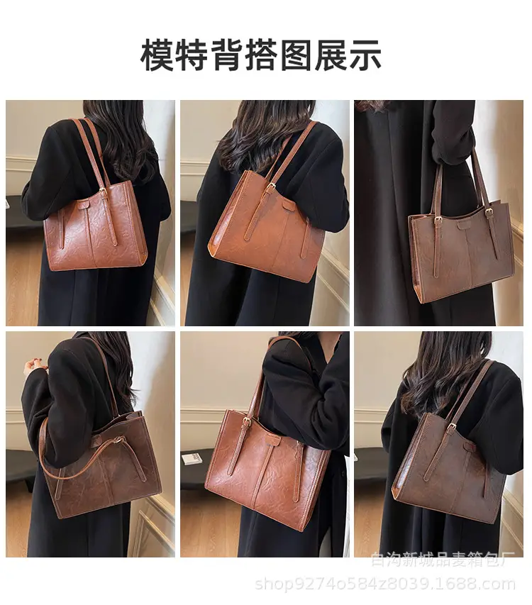 Stylish Brown Leather Shoulder Bag Large Capacity — feature 8
