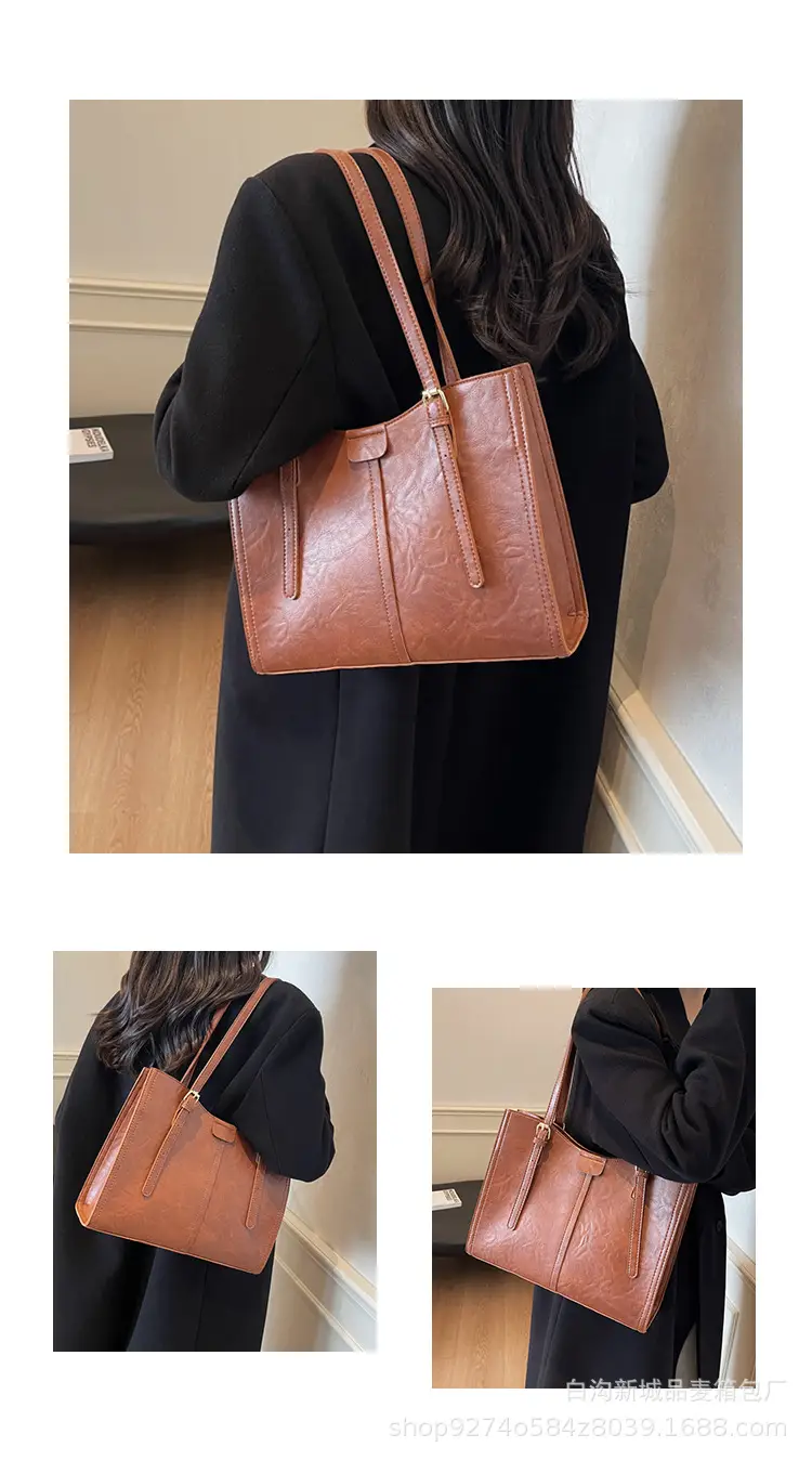 Stylish Brown Leather Shoulder Bag Large Capacity — feature 9