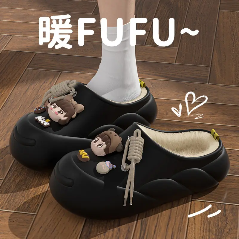New Feeling Feeling Winter in stock Soft Bottom Cartoon Waterproof Toe Cotton Slippers EVA fleece-lined Warm for Ladies Home — feature 5
