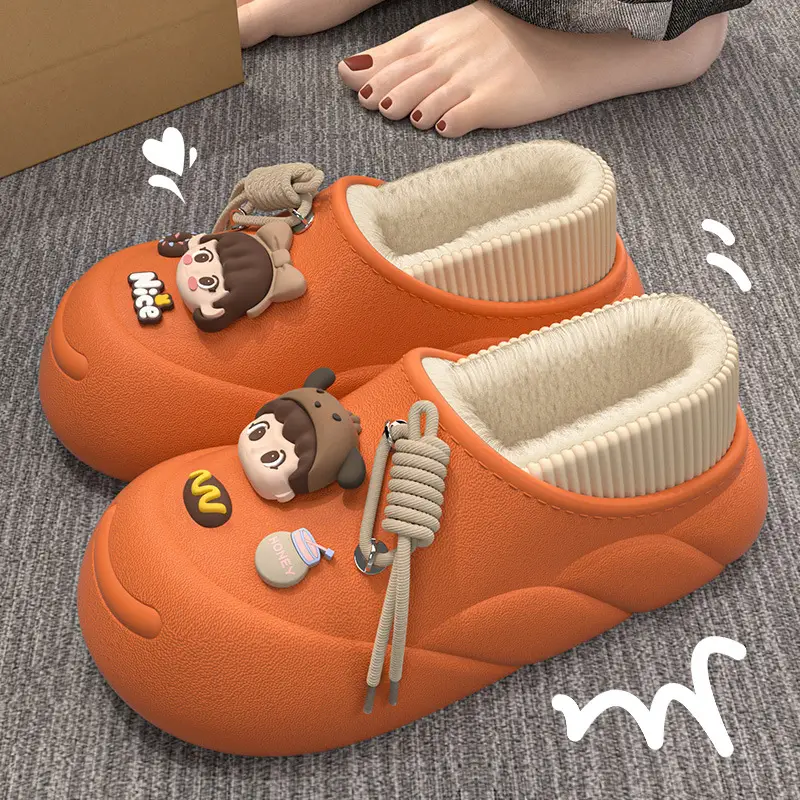 New Feeling Feeling Winter in stock Soft Bottom Cartoon Waterproof Toe Cotton Slippers EVA fleece-lined Warm for Ladies Home - Image 5