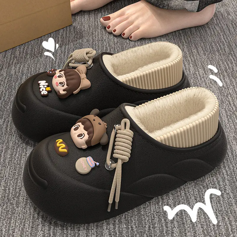 New Feeling Feeling Winter in stock Soft Bottom Cartoon Waterproof Toe Cotton Slippers EVA fleece-lined Warm for Ladies Home - Image 6