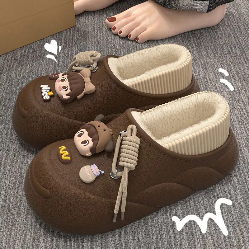 New Feeling Feeling Winter in stock Soft Bottom Cartoon Waterproof Toe Cotton Slippers EVA fleece-lined Warm for Ladies Home - Image 7