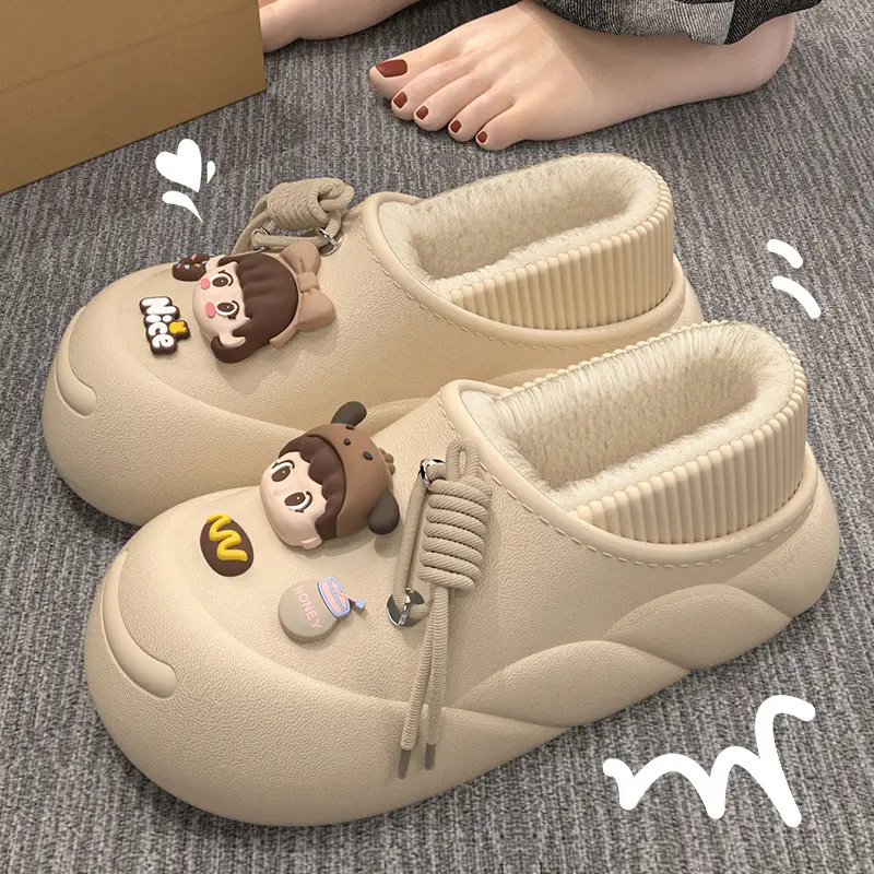 New Feeling Feeling Winter in stock Soft Bottom Cartoon Waterproof Toe Cotton Slippers EVA fleece-lined Warm for Ladies Home - Image 8