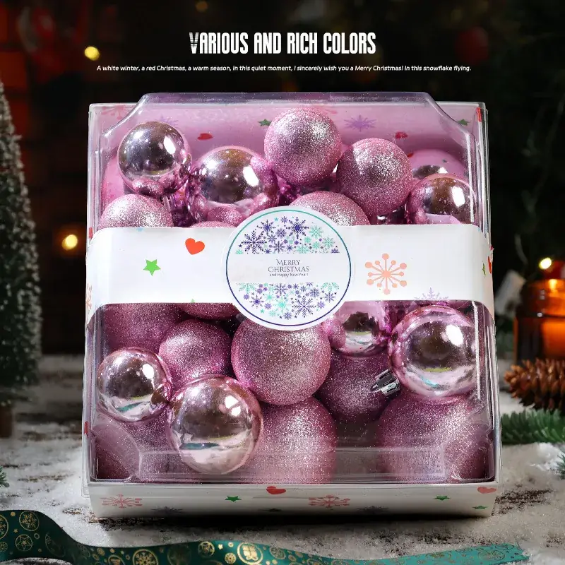 Pink Glitter Christmas Ball Decor 6CM Plastic