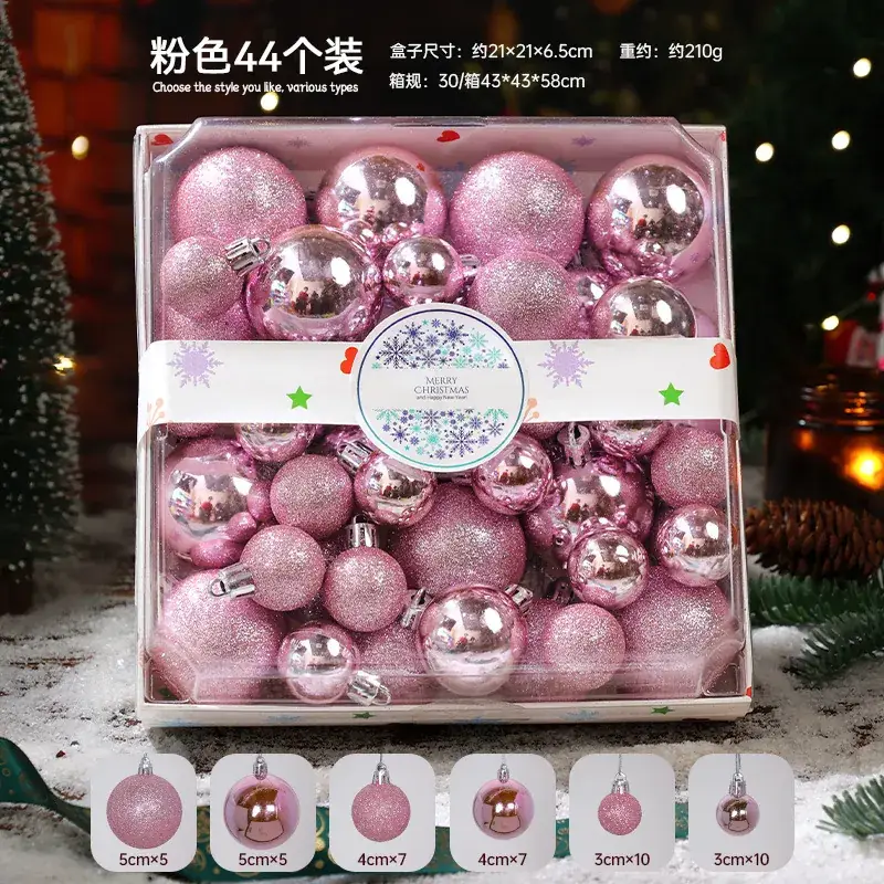 Pink Glitter Christmas Ball Decor 6CM Plastic