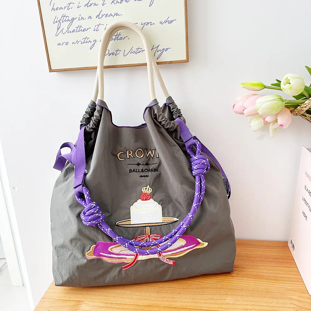 Crown Ball Raceman Embroidered Blue Handbag