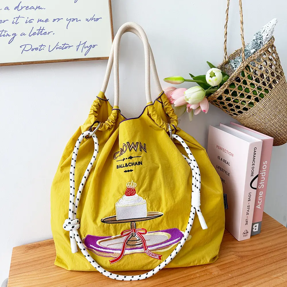 Crown Ball Raceman Embroidered Blue Handbag — feature 7