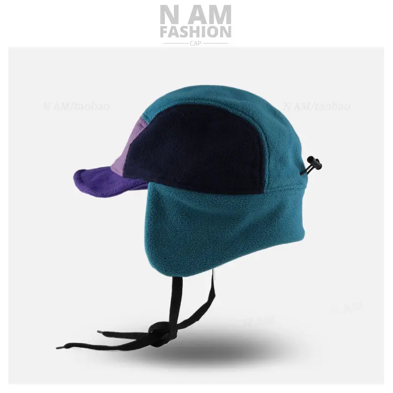 Men Windproof Fleece Cap Teal Purple Adjustable - Image 7