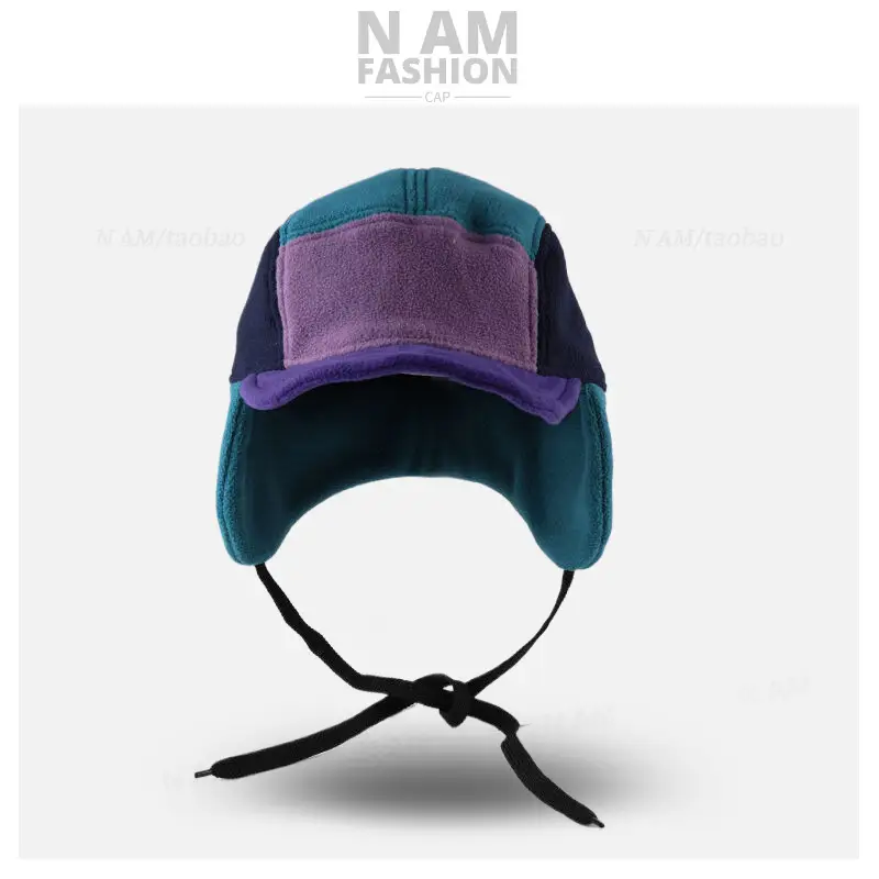 Men Windproof Fleece Cap Teal Purple Adjustable — feature 6