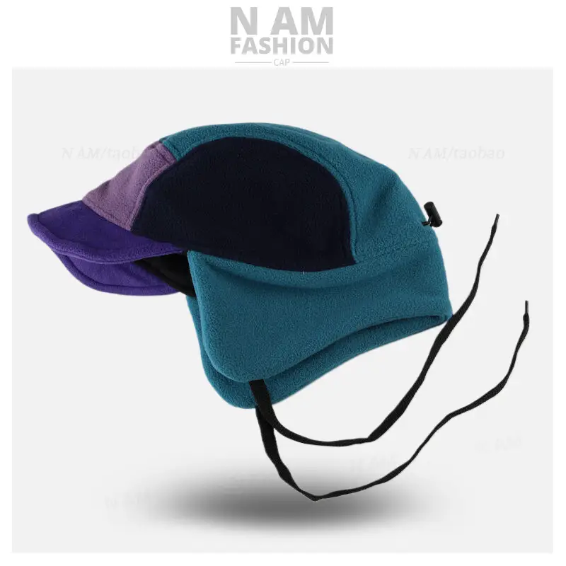 Men Windproof Fleece Cap Teal Purple Adjustable — feature 8