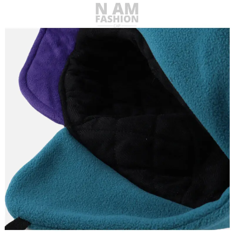 Men Windproof Fleece Cap Teal Purple Adjustable — feature 9