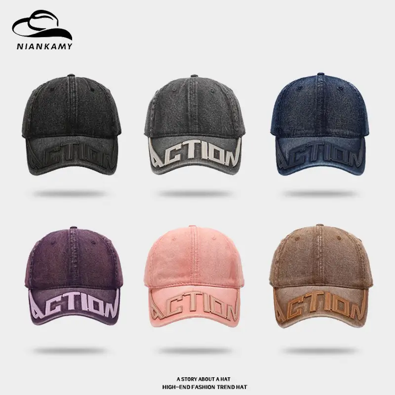 Navy Blue Wash & Distressed Baseball Cap for Men Women - Image 7
