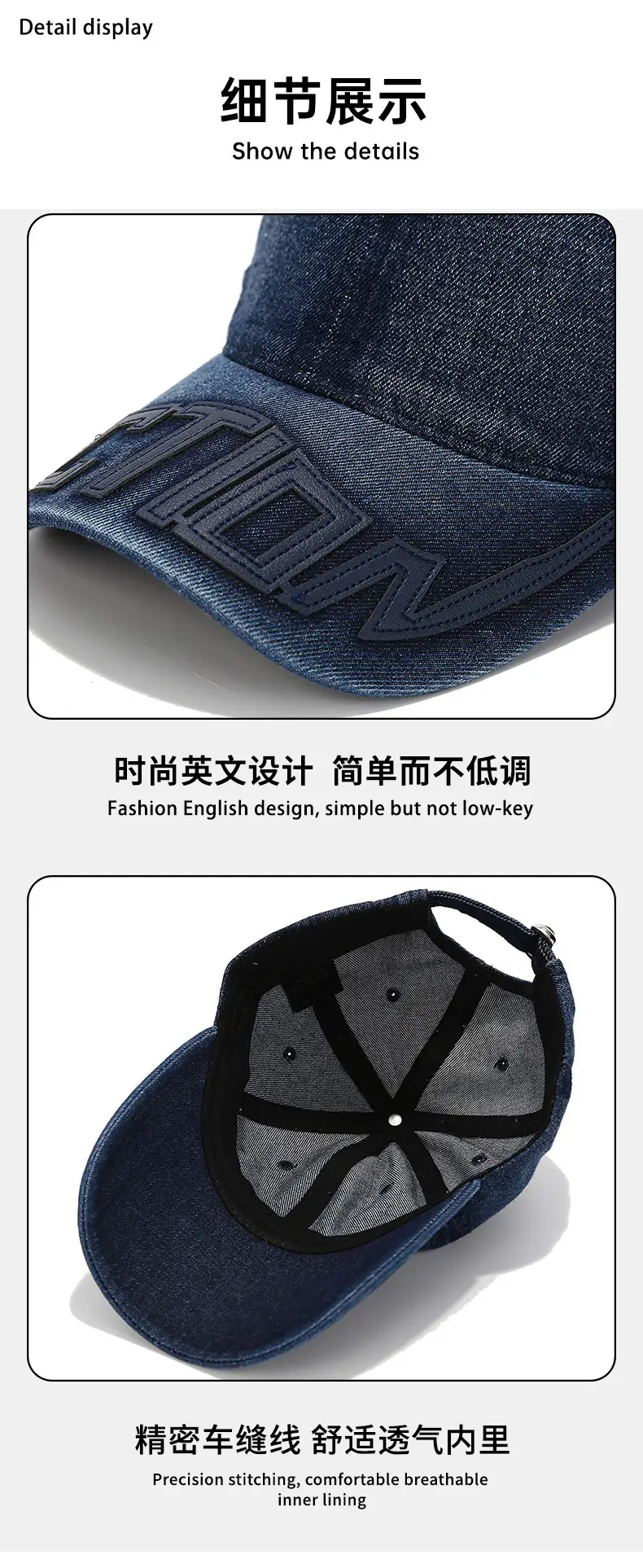 Navy Blue Wash & Distressed Baseball Cap for Men Women — feature 10