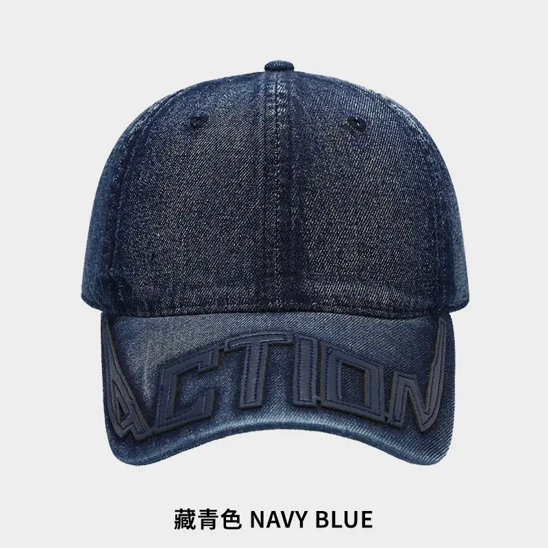 Navy Blue Wash & Distressed Baseball Cap for Men Women - Image 3