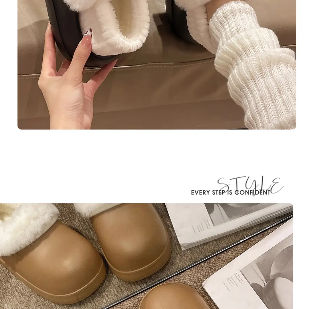 Waterproof Cotton Slippers for Women, Autumn and Winter 2026 New Style, Closed Heel, Thick-Soled, Warm, Fleece-Lined Cotton Shoes for Home and Outdoor Wear in Winter — feature 17