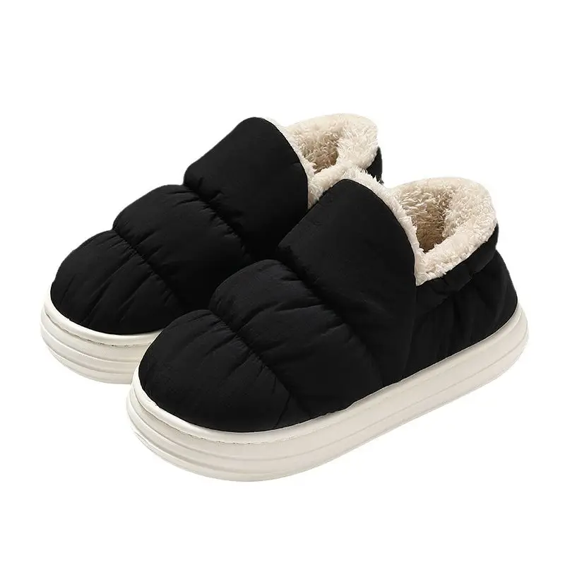 Cotton slippers women's autumn and winter wear-resistant pleated indoor home warm non-slip waterproof outer wear fleece-lined slippers - Image 12