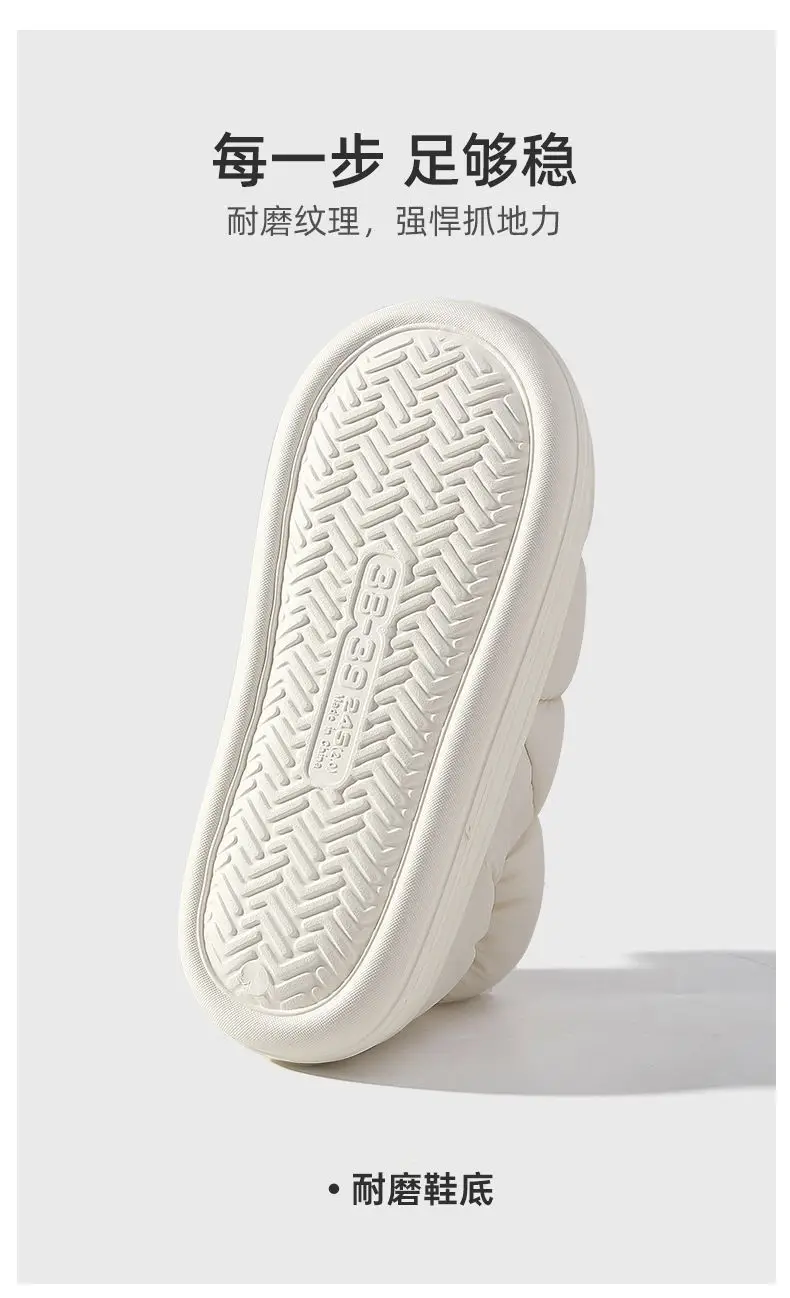 Cotton slippers women's autumn and winter wear-resistant pleated indoor home warm non-slip waterproof outer wear fleece-lined slippers — feature 7