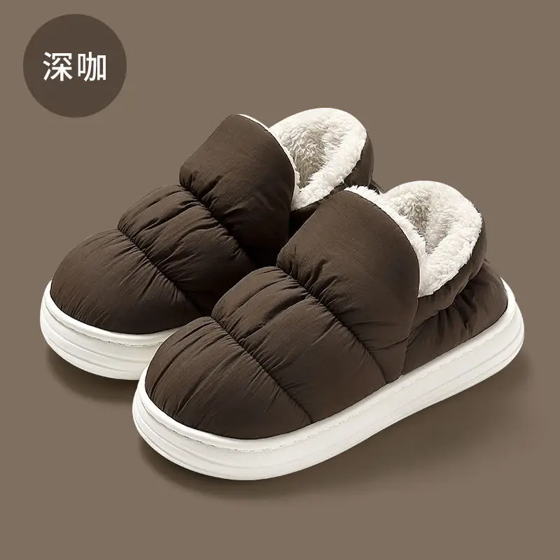 Cotton slippers women's autumn and winter wear-resistant pleated indoor home warm non-slip waterproof outer wear fleece-lined slippers - Image 2