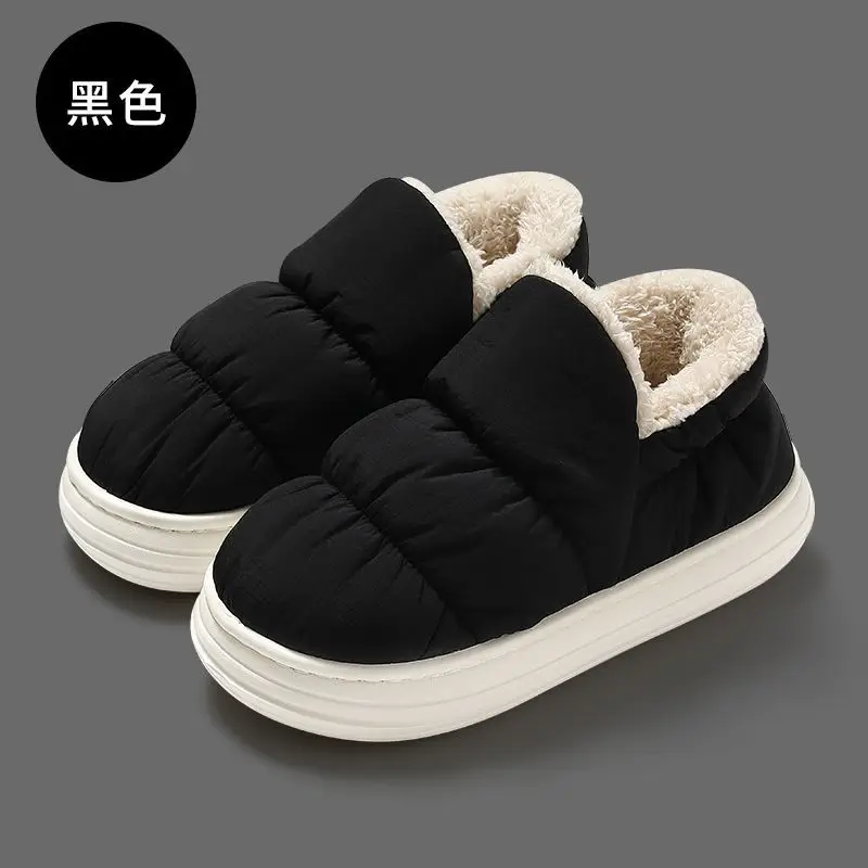 Cotton slippers women's autumn and winter wear-resistant pleated indoor home warm non-slip waterproof outer wear fleece-lined slippers - Image 3