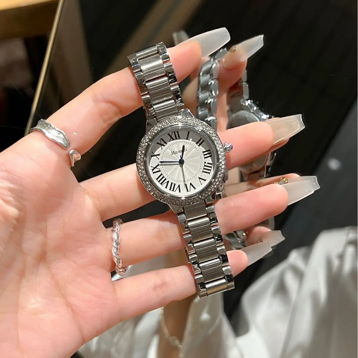 Ladies Steel Quartz Retro Roman Scale Watch Set