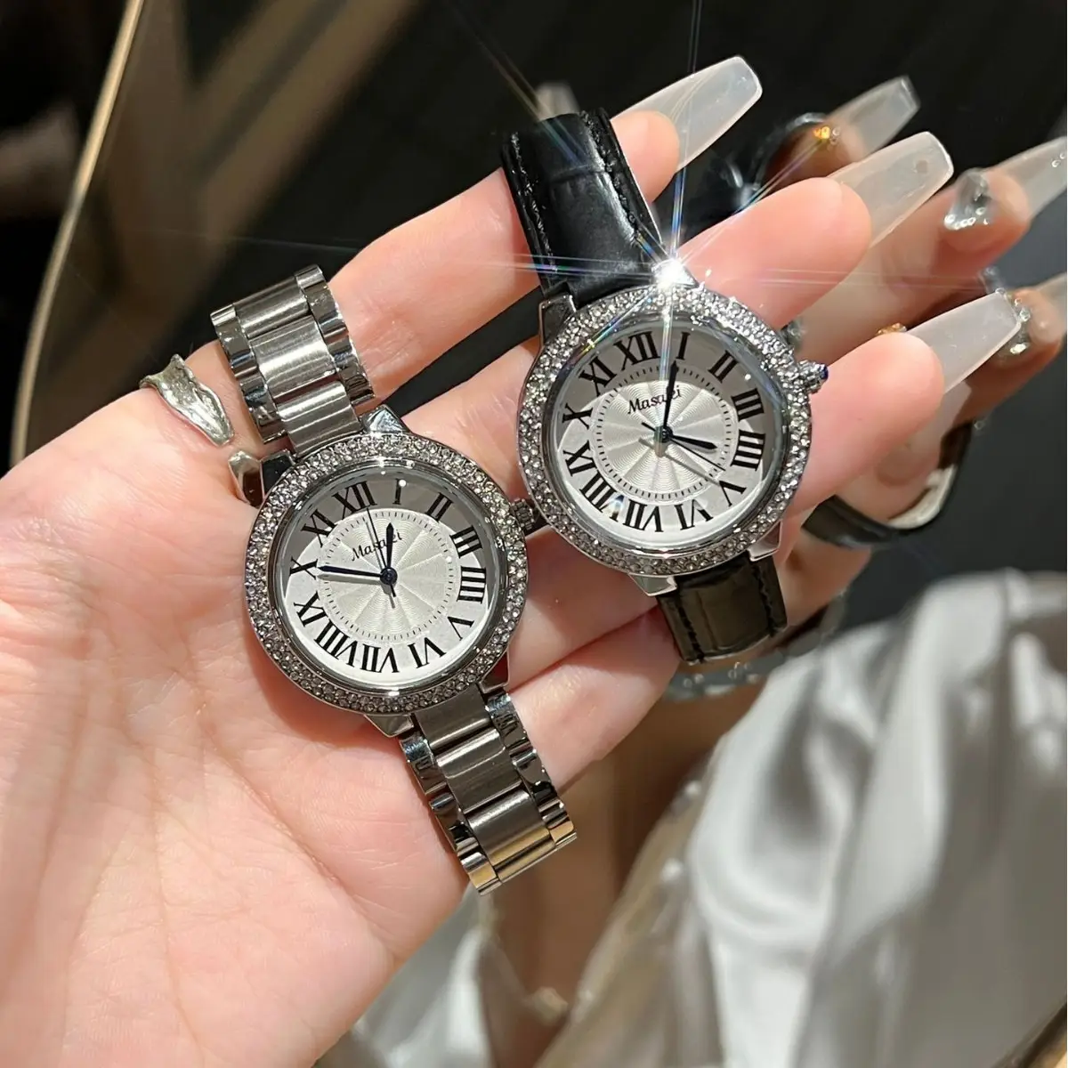 Ladies Steel Quartz Retro Roman Scale Watch Set