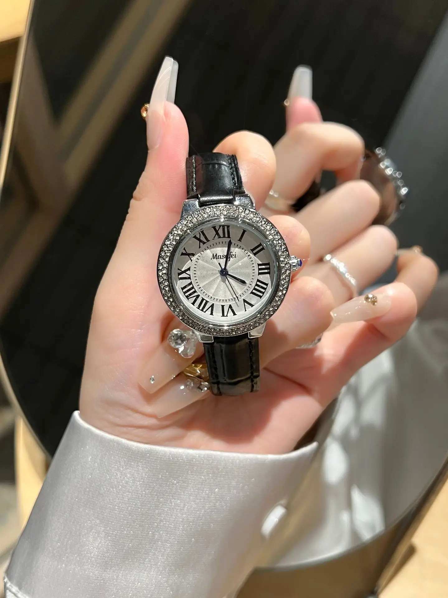 Ladies Steel Quartz Retro Roman Scale Watch Set — feature 1