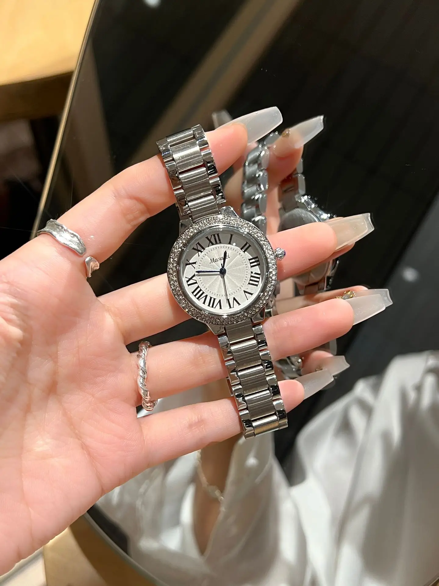 Ladies Steel Quartz Retro Roman Scale Watch Set