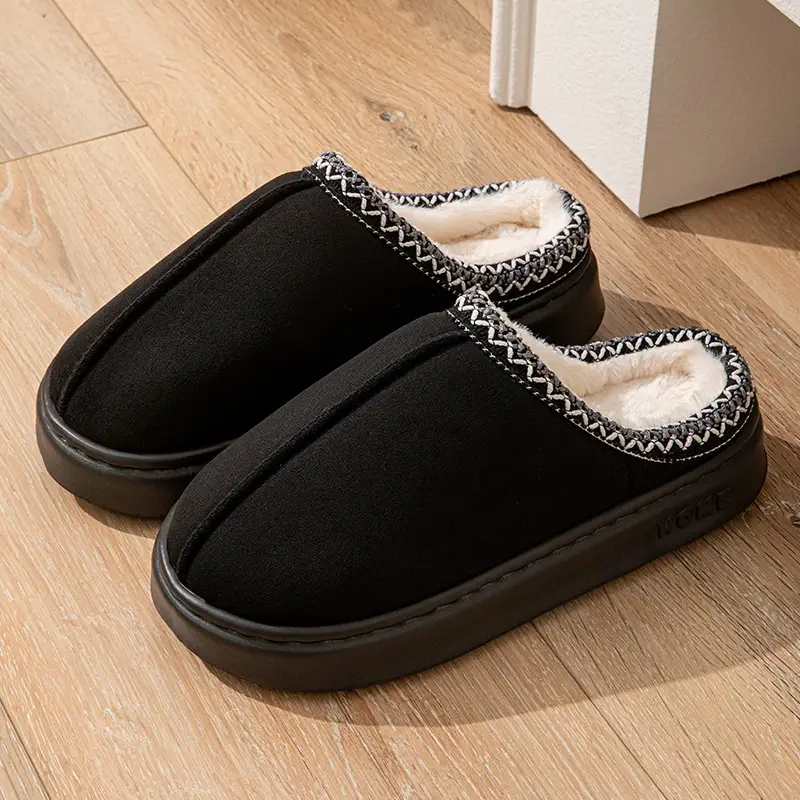 Cross-border foreign trade suede lace EVA soles indoor and outdoor home wood floor warm cotton slippers for men and women couples