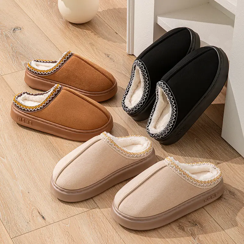 Cross-border foreign trade suede lace EVA soles indoor and outdoor home wood floor warm cotton slippers for men and women couples
