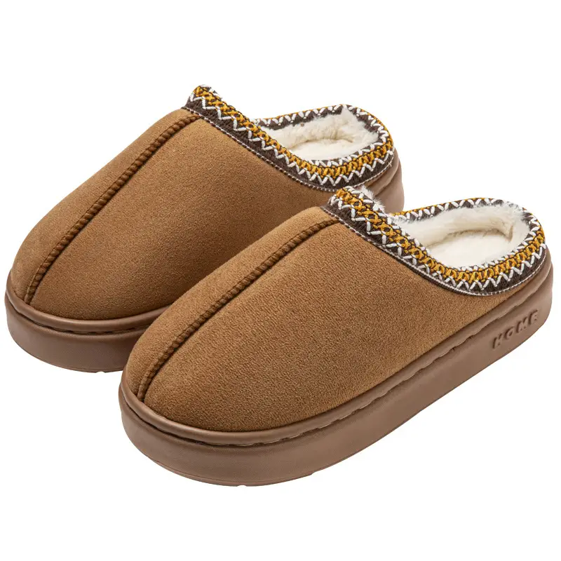 Cross-border foreign trade suede lace EVA soles indoor and outdoor home wood floor warm cotton slippers for men and women couples