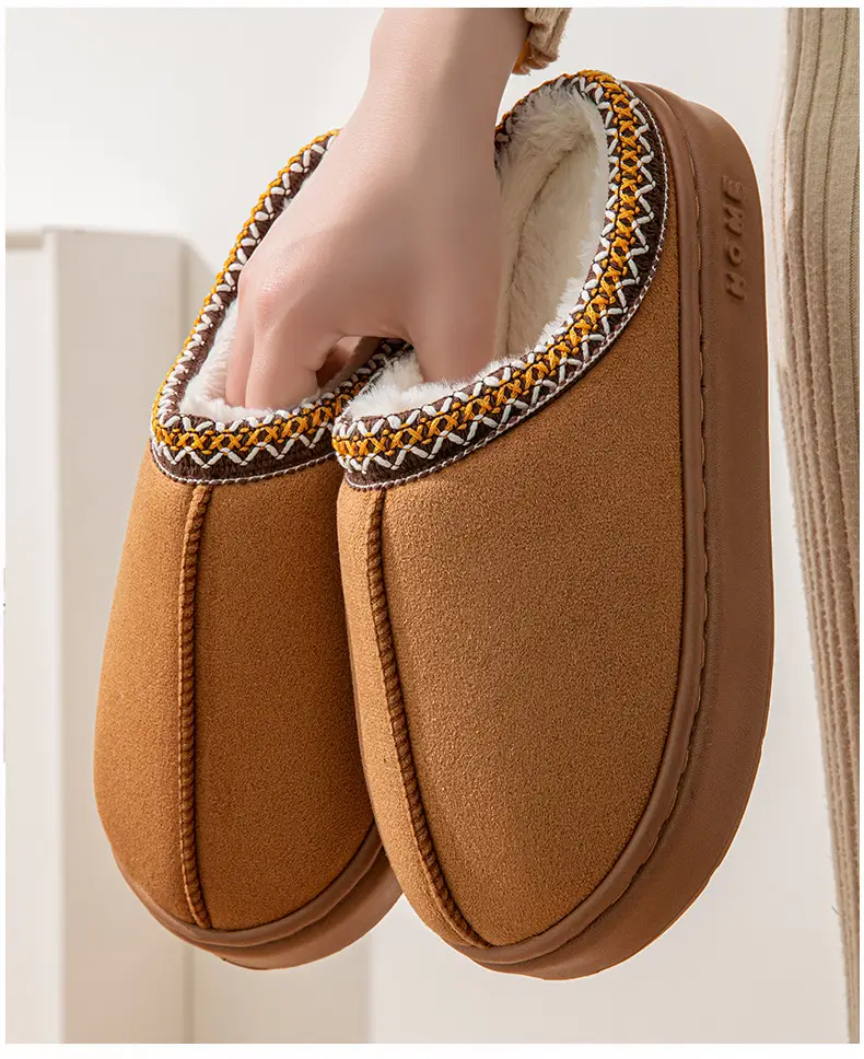 Cross-border foreign trade suede lace EVA soles indoor and outdoor home wood floor warm cotton slippers for men and women couples — feature 12