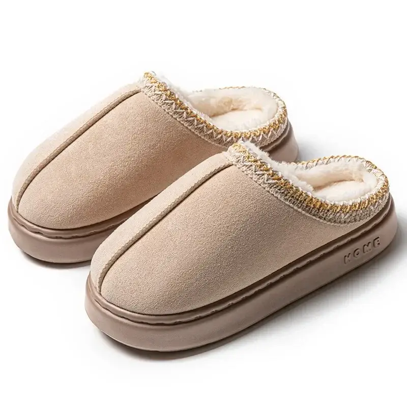 Cross-border foreign trade suede lace EVA soles indoor and outdoor home wood floor warm cotton slippers for men and women couples