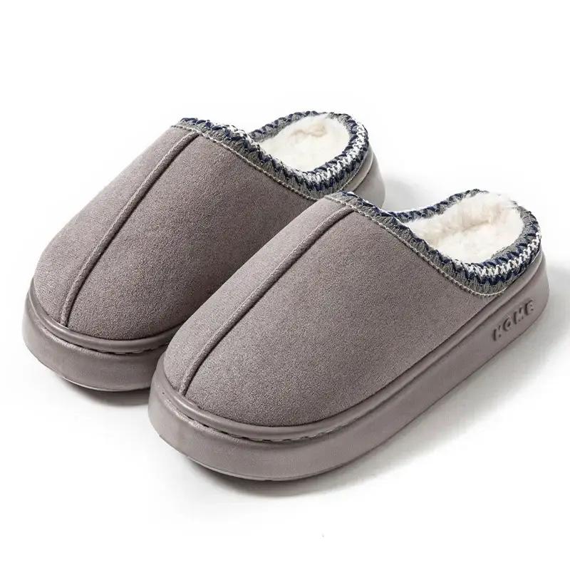 Cross-border foreign trade suede lace EVA soles indoor and outdoor home wood floor warm cotton slippers for men and women couples