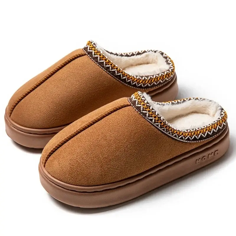 Cross-border foreign trade suede lace EVA soles indoor and outdoor home wood floor warm cotton slippers for men and women couples