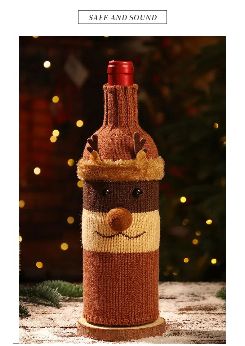 Christmas Wine Bottle Cover Red Knitted Snowman Design — feature 8