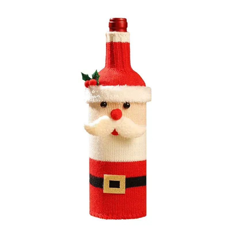 Christmas Wine Bottle Set Santa Knitted Red Decor - Image 10