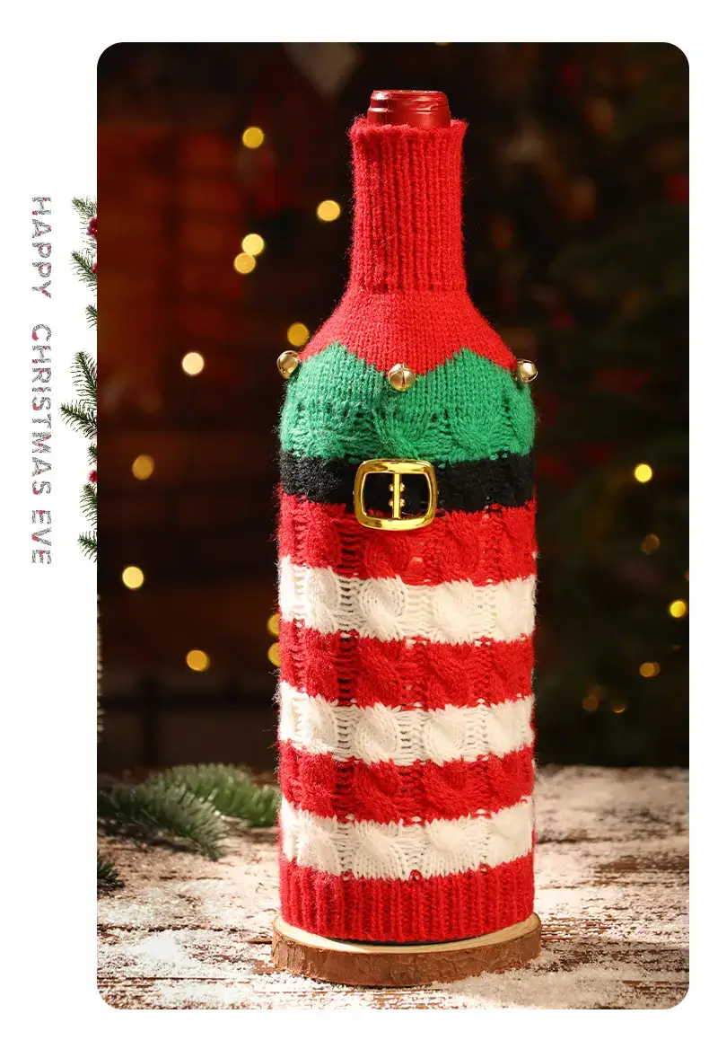 Christmas Wine Bottle Set Santa Knitted Red Decor — feature 2