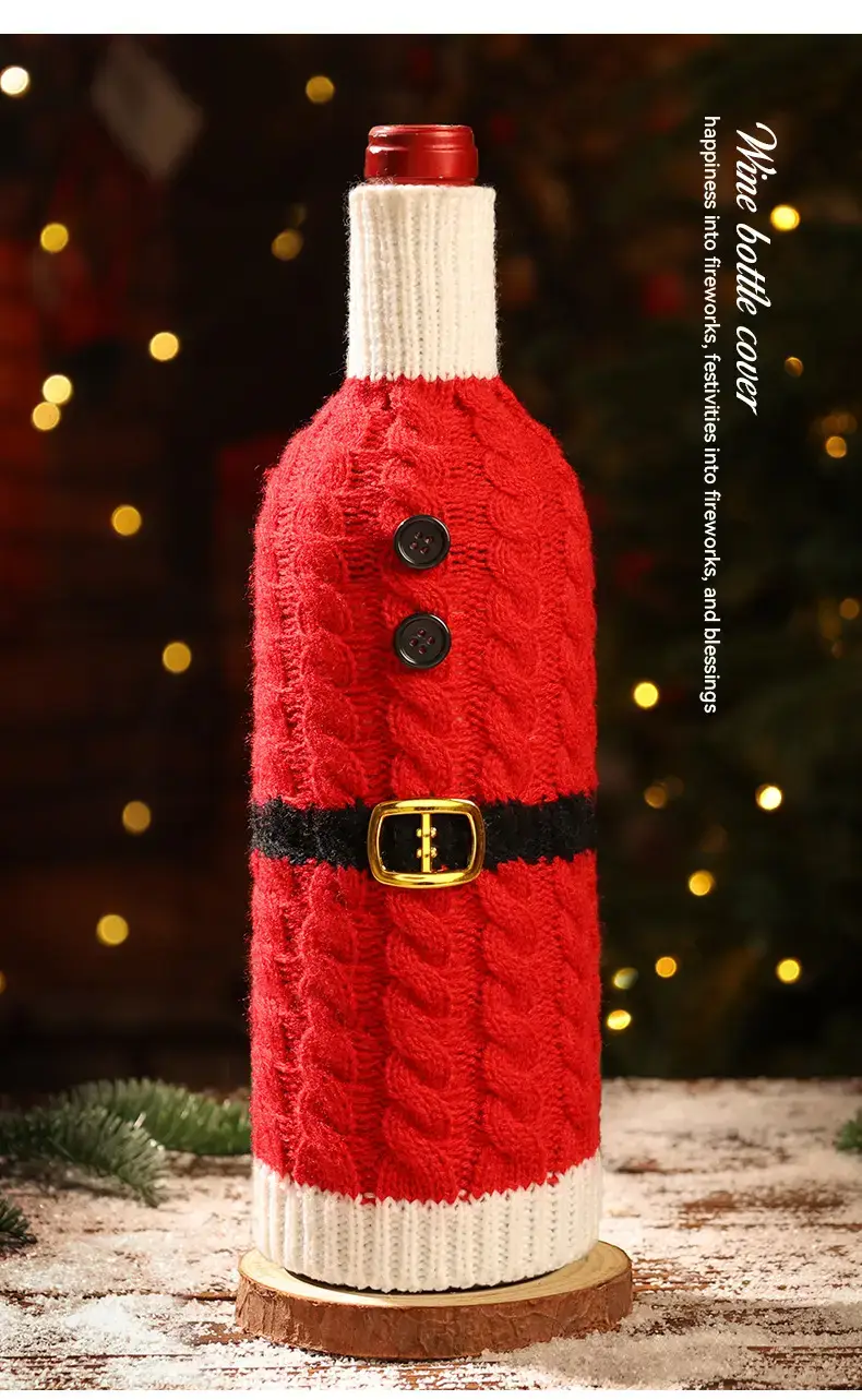 Christmas Wine Bottle Set Santa Knitted Red Decor — feature 3
