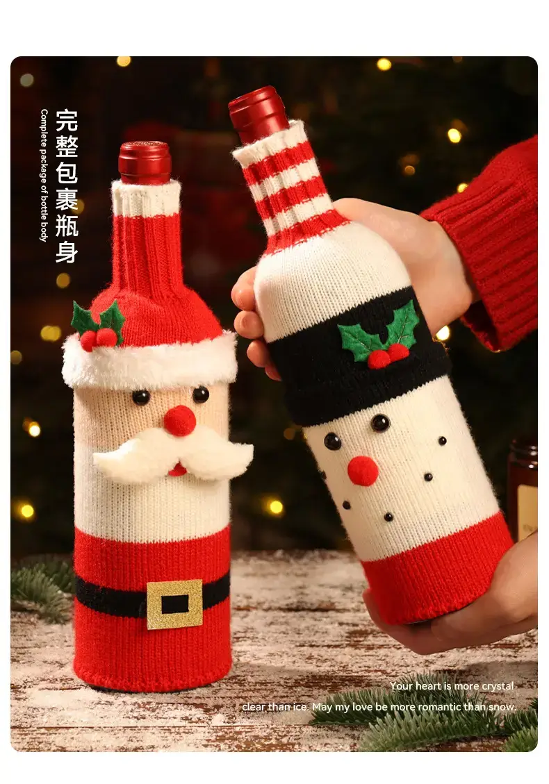Christmas Wine Bottle Set Santa Knitted Red Decor — feature 6