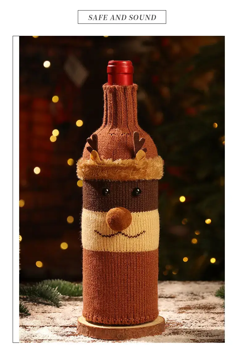 Christmas Wine Bottle Set Santa Knitted Red Decor — feature 8