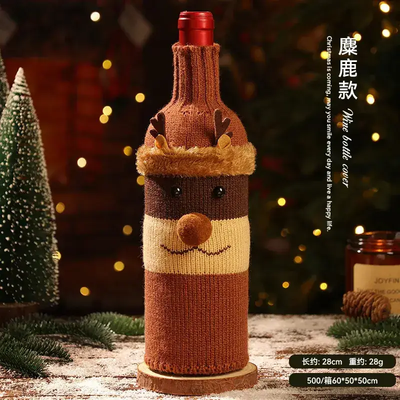 Christmas Wine Bottle Set Santa Knitted Red Decor - Image 3