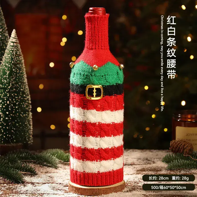 Christmas Wine Bottle Set Santa Knitted Red Decor - Image 4