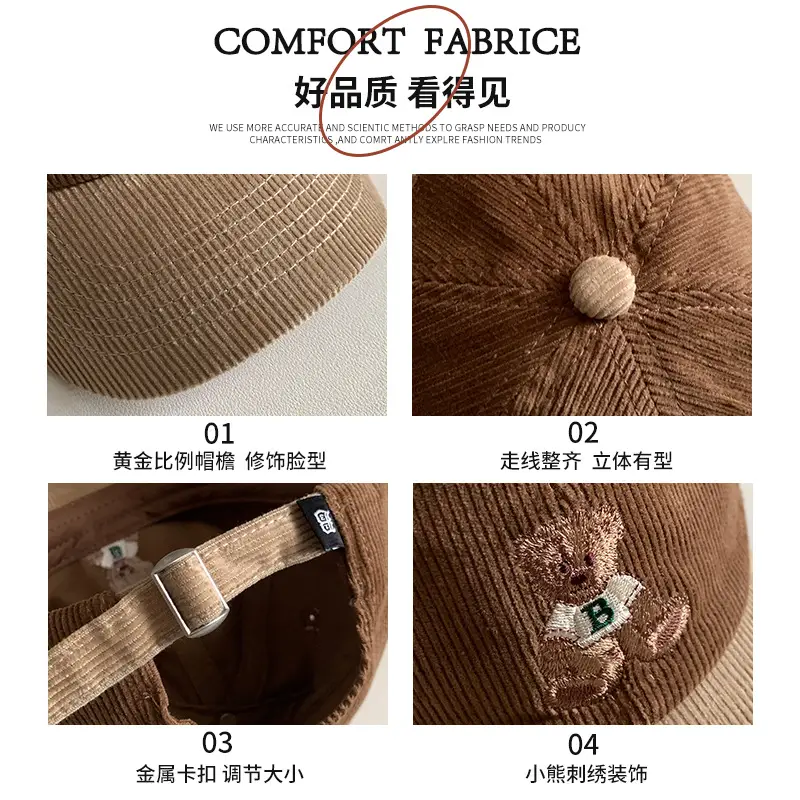 Women Cute Bear Cap Winter 2026 Corduroy - Image 9