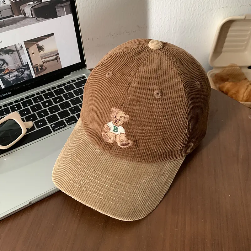 Women Cute Bear Cap Winter 2026 Corduroy - Image 2