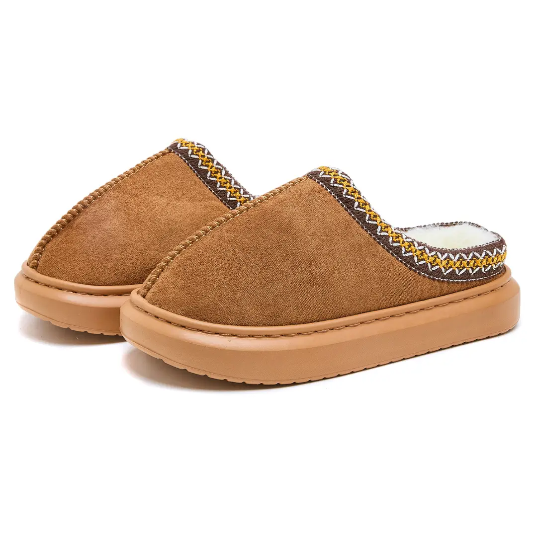 Cross-Border Foreign Trade Wholesale Furry Slippers for Women, Autumn and Winter Ethnic Style Cotton Slippers for Home Couples, Warm Thick-Soled Cotton Slippers