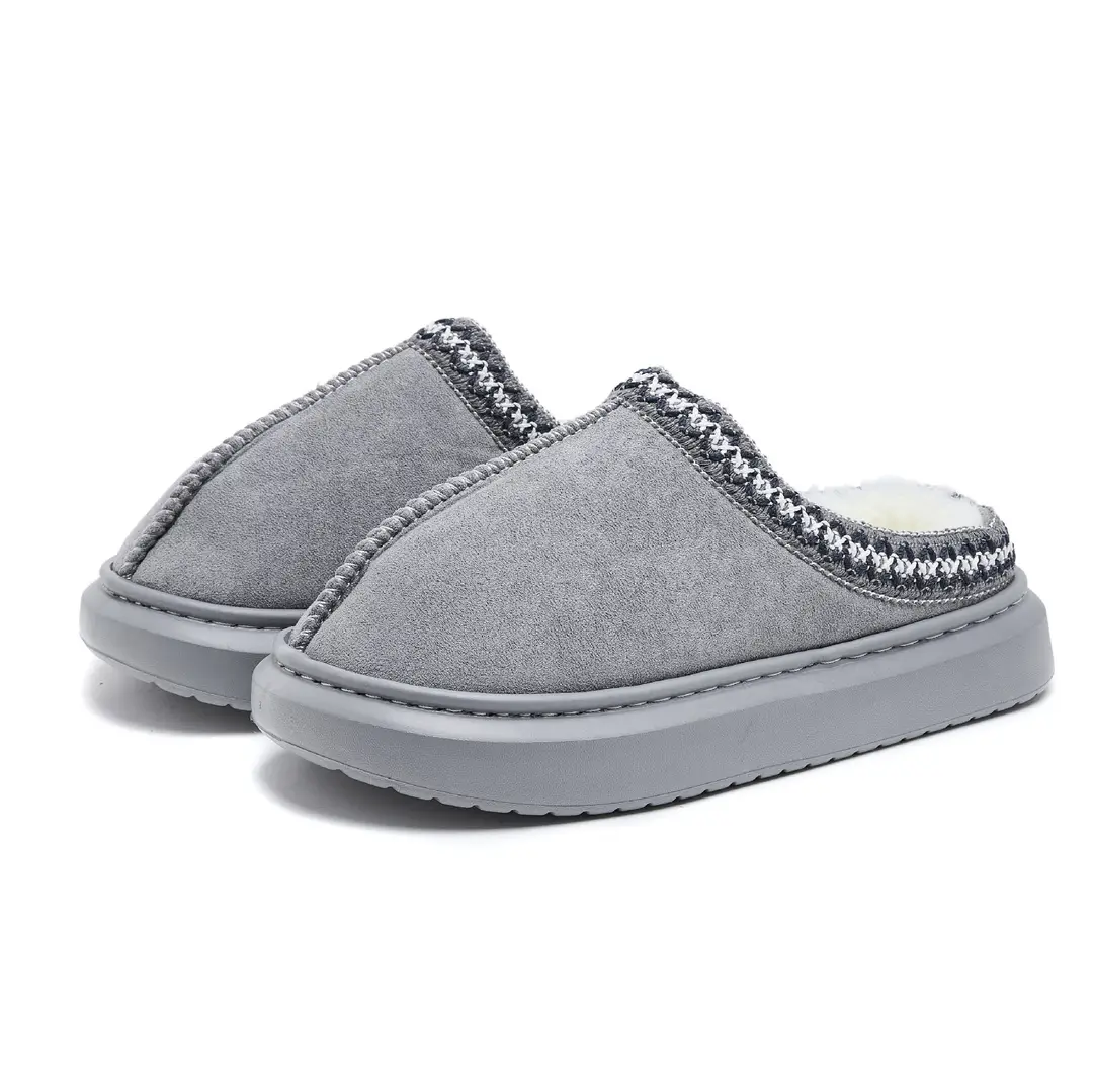 Cross-Border Foreign Trade Wholesale Furry Slippers for Women, Autumn and Winter Ethnic Style Cotton Slippers for Home Couples, Warm Thick-Soled Cotton Slippers