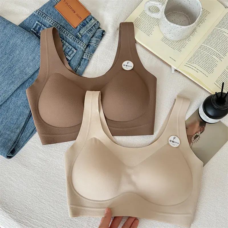 Women's V-Shape Bra Brown Seamless Wide Shoulder - Image 5