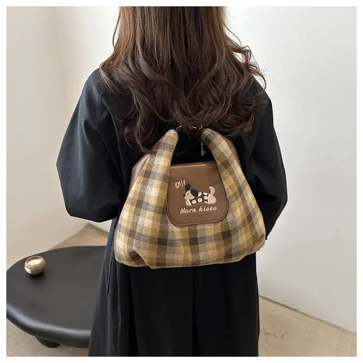 Early Autumn Plaid Dog Cloud Bag Large Capacity College Style Backpack Commuter Tote Bag Shoulder Crossbody Bag — feature 12