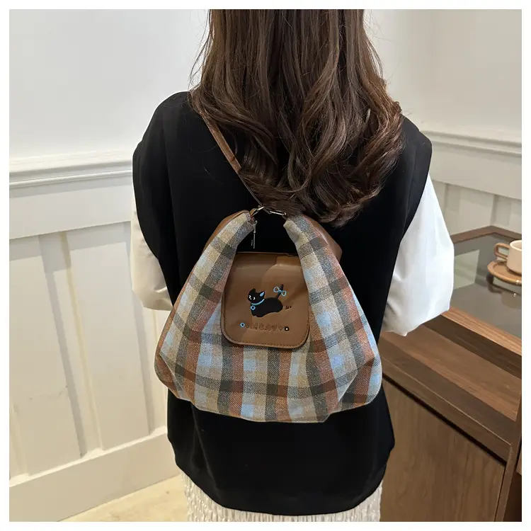Early Autumn Plaid Dog Cloud Bag Large Capacity College Style Backpack Commuter Tote Bag Shoulder Crossbody Bag — feature 15