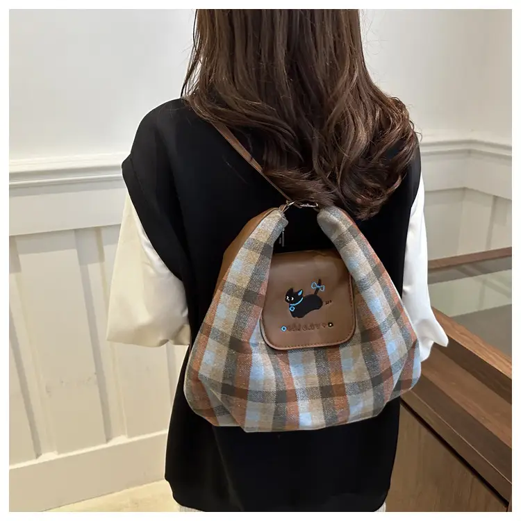 Early Autumn Plaid Dog Cloud Bag Large Capacity College Style Backpack Commuter Tote Bag Shoulder Crossbody Bag — feature 16